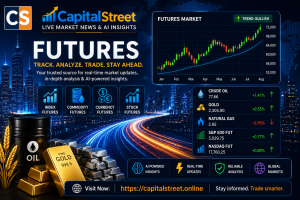 CapitalStreet Futures Market banner featuring AI-powered market insights, commodity futures, stock futures, crude oil, gold and global market analysis